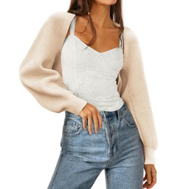 Zwurew Shrugs for Women Knitted Bolero Shrug Sweater Long Sleeve Cropped Cardigan Apricot Sweaters for Women