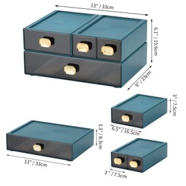OSteed Spacious Desktop Storage Box, 1 Large 1 Middle & 2 Small Storage Drawers, Stackable Office Desk Drawer Organizer and Accessories, Printer Paper Organizer, Blue Plastic Drawers for Workspace