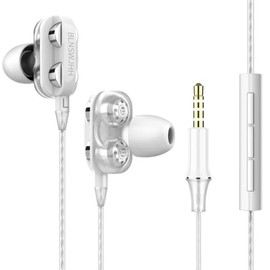 SPRINT4DEALS - Auriculares con cable con micrófono, auriculares estéreo de calidad de sonido con cancelación de ruido para correr, cocinar, gimnasio/deportes (A4 - blanco)