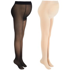 Bonuci 2 Pcs Women Maternity Pantyhose Winter Fleece Lined Tights High Waist Maternity Tights Stretchy Pregnancy Warm Tights(Black, Beige)