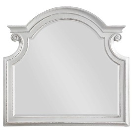 Acme Florian Wooden Arched Frame Mirror with Beveled Edge in Antique White