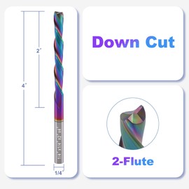 BFVV Extra Long Downcut Spiral Router Bit 1/4" Shank and Cutting Diameter, 2" CL, 4" OVL with DLC Coating - Solid Carbide CNC Bits End Mill for Wood Carving,Slotting, Engraving, Carving