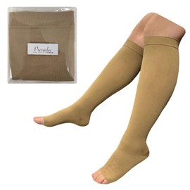 Presadee Traditional 30-40 mmHg X-Firm Compression Medical Leg Open Toe Socks (Beige, 4X-Large)