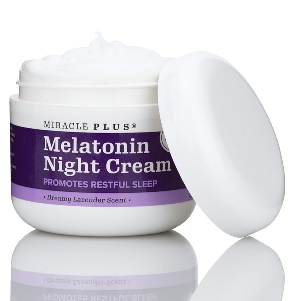 Miracle Plus Melatonin Sleep Night Cream W/Lavender & Chamomile, Massage Melatonin Skin Care Topical Night Lotion Into Skin To Help Promote Better Rest, Ease Jet Lag, & Regulate Sleep Patterns, 4 Oz