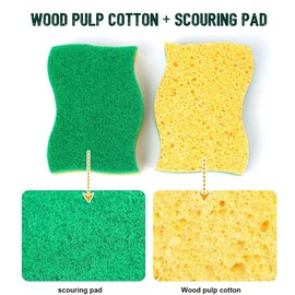 Graham & Ash Co 6 Pack Natural Sponges Plant Based Wood Pulp Non Scratch Sisal Scrubber for Kitchen Bathroom and All Surfaces (6, Green & Yellow)