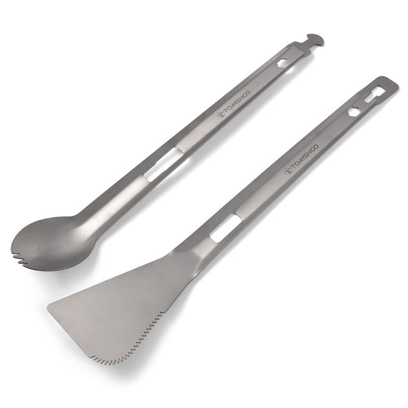 TOMSHOO Titanium Serving Tongs Multi-Purpose BBQ Tongs with Spork and
