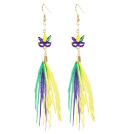 Colorful Mardi Gras Earrings Funny Mask Feather Drop Earrings Shinning Sequins Carnival Parade Earrings Mardi Gras Theme Layered Handwoven Long Fringe Tassel Dangle Earrings Holiday Jewelry -Style 7
