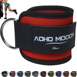 AOHO MOOON (Pair) Comfortable Adjustable Ankle Straps for Cable Machines Women, Gym Workout Leg Strap, Ankle Cuffs for Glute Workouts, Foot Straps for Kickback (Single, Red)