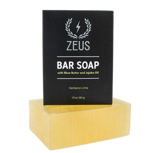 ZEUS XL Hard Bar Soap for Body and Face with Shea Butter & Jojoba Oil, 10oz (VERBENA LIME)
