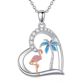 JBAERD Flamingo Necklace Sterling Silver Pink Flamingo Bird Necklace Palm Tree Pendant Jewelry Gifts for Women