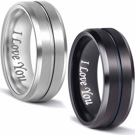 2 Pack Tungsten Wedding Band Men Wedding Rings 8mm Brushed Black Promise Rings Engagement Comfort Fit I Love You Black Silver 2 Pack Set Size 8.5