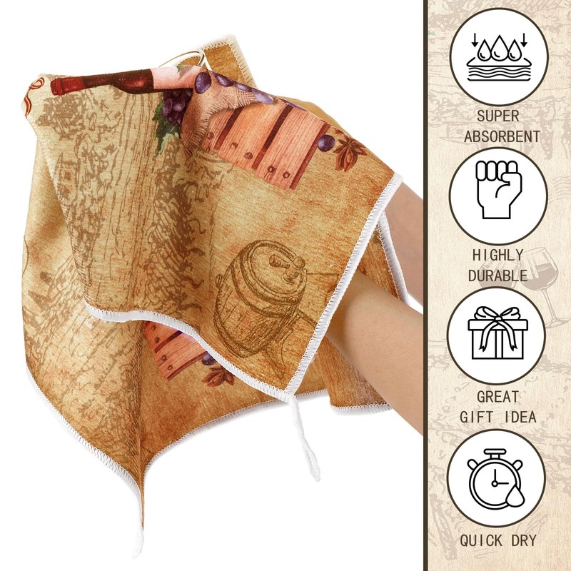 Bencailor 6 Pcs Red Wine Kitchen Towels Decorative Sets Dish