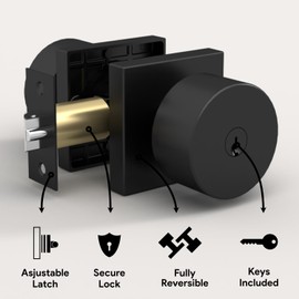 Mega Handles - SUANA Entrance I Door Knob for Entrance, Bedroom and Bathroom I Reversible Heavy Duty Design I Fits All Standard Door Sizes I Screws Included - Matte Black (1 Pack)