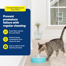PetSafe Drinkwell Replacement Foam Filters - Improves Water Cleanliness - Protects Pump - Catches Hair & Debris - Compatible with Ceramic, Stainless, & Plastic Pet Fountains