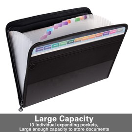 Expanding File A4, 13 Compartments Document Folder File Folder Sorting Folder with Zip, Document Bag Canvas Case Lever Arch Folder and Strong Plastic for Office Home School Documents, Black