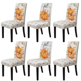 Zifmrtrwn Fall Chair Covers Set of 6 Pumpkin Buffalo Plaid Dining Room Slipcovers Stretch Parsons Chair Seat Protectors Autumn Thanksgiving Decor-6PCS
