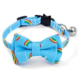 Luxury Cat Collars with Bow Tie and Bell | Safe Quick Release Breakaway Buckle | Zacal Cat Collars (Rainbow Print)