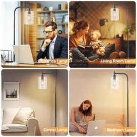 DLLT Floor Lamp Tall for Room: Grey Standing Lamp with Clear Glass Lampshade for Living Room - Modern Bright Lamp for Bedroom - Industrial Corner Floor Lamps for Office 8W Led Bulb Included