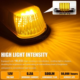 5Pcs Cab Roof Marker Lights Amber 16 LED Top Clearance Marker Light Kits Compatible with F150 F250 F350 1980-1997 Super Duty Pickup Trucks 12V Signal Running Light with Smoked Cover