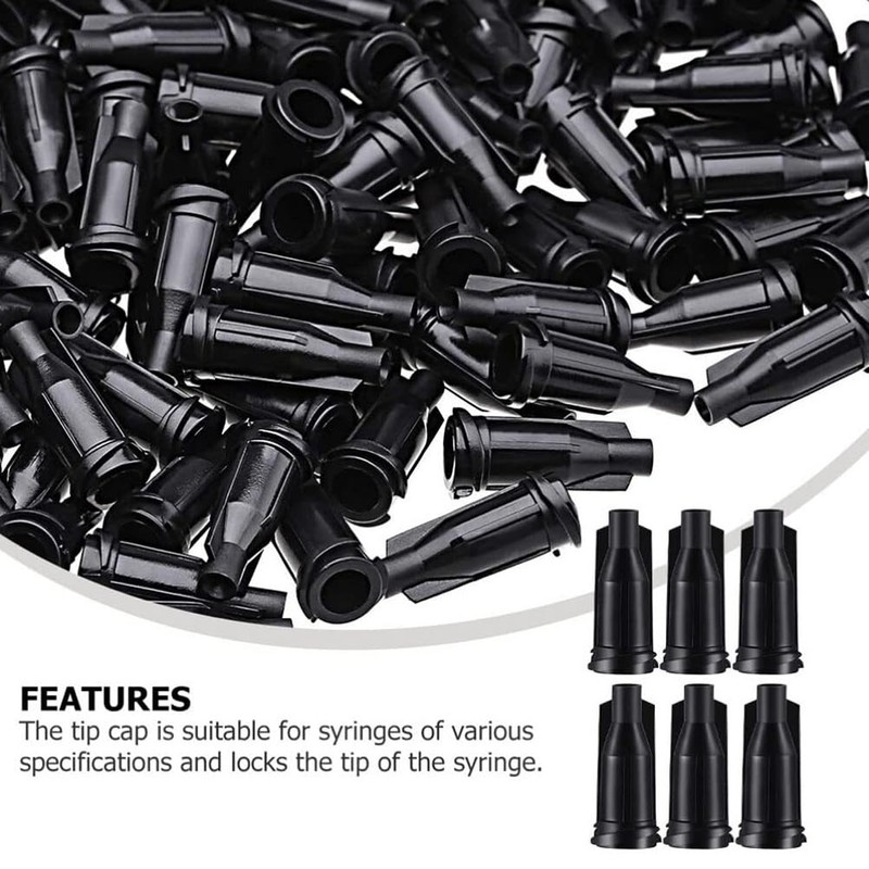 Byttlerom 250pcs Tip Caps for Luer Lock, Black Dispensing Needle
