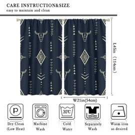 Aztec Curtains Blackout for Bedroom,Western Tribal Bull Skull Native Tribal Boho Design Aztec Pattern Window Curtains for Living Room 42x45 Inch