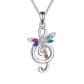 POPLYKE 7 Chakra Dragonfly Necklace for Women Sterling Silver Music Necklace for Girls Irish Jewellery Gifts, Sterling Silver, No Gemstone