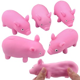6 Pack Pink Pig Squishy Toys，Large Cute Ultra Soft Kitty Squeeze Fidget Toys for Stress Relief ,Kawaii Squishies Sticky Animal Toys for Adults Kids,Decompression Sensory Balls Toys for Autism