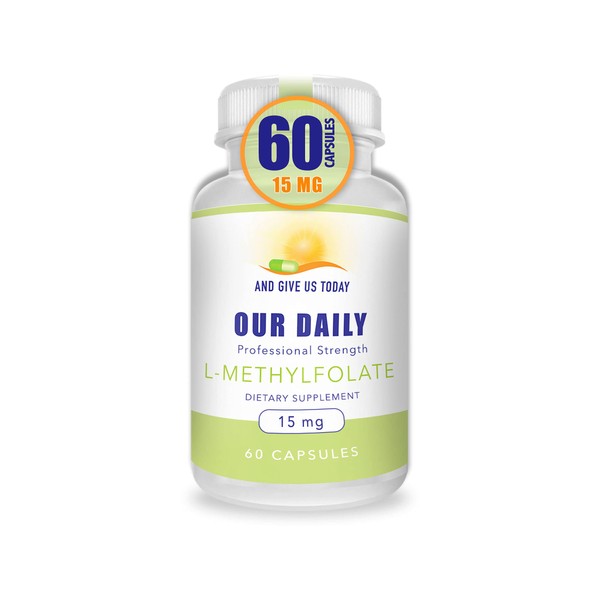 Our Daily Vites L-Methylfolate 15 mg 15000 mcg Maximum Strength Active Folate, 5-MTHF, Non-GMO, Vegetarian Capsules 60 Count (2 Month Supply)
