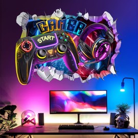 decalmile Large 3D Game Wall Decals Gamer Controller Video Gaming Joystick Wall Stickers Teenagers Boy Bedroom Playroom Wall Decor