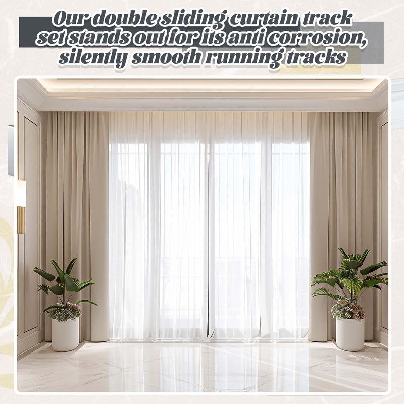 Juexica Ceiling Curtain Double Track Set 3ft-13ft/4 Meter White Double