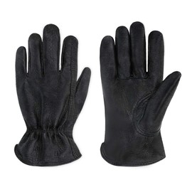 OLSON DEEPAK Leather Gardening Gloves for Women, Work Gloves, Cowhide Leather, Thornproof (Black, L)