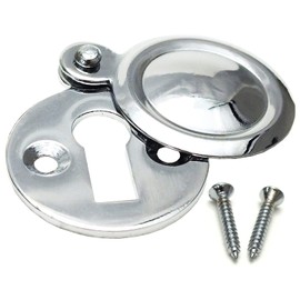 Chrome Covered Key Escutcheon Round Front Door Keyhole Victorian Escutcheon Covered 35mm Plate Lock Cover with Screws for Internal Doors for Security and Protection from Key Damage.