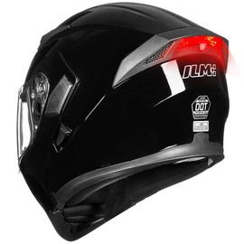 ILM Motorcycle Dual Visor Flip up Modular Full Face Helmet DOT LED Light Model 902L (L, Gloss Black - LED)