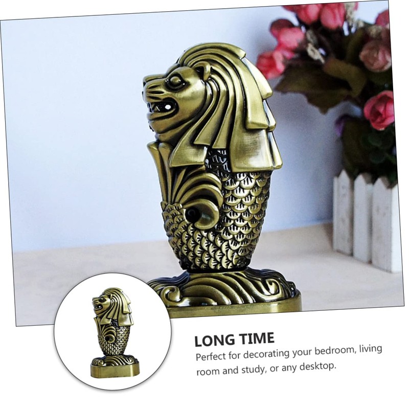 ULTECHNOVO 1Pc Creative Merlion Statue Decorative Bronze Metal Artware for