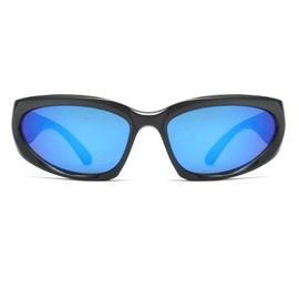 Long Keeper Sunglasses for Children – Sports Children's Sunglasses Y2K Wrap Around Futuristic Oval Glasses UV400 for Girls Boys One Size with Glasses Case, Black/Blue (with glasses case)