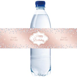32pcs Rose Gold Happy Birthday Water Bottle Labels, Diamond Pink Glitter Cheers to 16/21/30/40 Years Birthday Stickers, Happy Birthday/Anniversary Water Bottle Lables for Women Girl