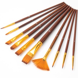 FENORKEY Paint Brushes Set, 10 PCS Professional Artist Painting Brushes Kit for Acrylic Watercolor Oil Gouache Painting - for Beginners or Artists (Brown)