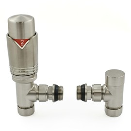 Thermostatic Radiator Valves Set - Realm Angled TRV Satin Brushed Nickel - 15mm