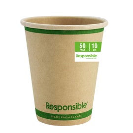 Responsible Products Certified Compostable 10 oz Paper Cups, Cold ＆ Hot Coffee Cups, Disposable Paper Cups, Extra Strength Disposable Cups, Made without PFAS (50 count)