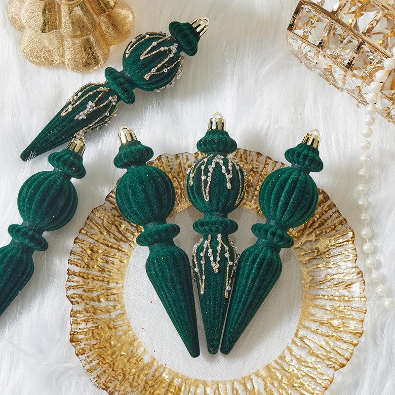 Dark Green Christmas Ornaments Set,6 Pack Plastic Shatterproof Christmas Ball
