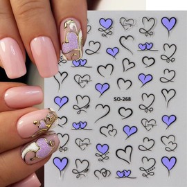 Valentine's Day Nail Stickers for Nail Art - Heart Nail Art Stickers Decals 3D Self-Adhesive Hot Stamping Hollow Love Design Valentine's Nail Stickers Supplies for Women DIY Nail Decorations 3 Sheets