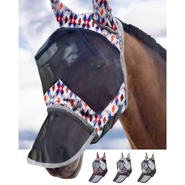 Harrison Howard LumiVista Horse Fly Mask Long Nose with Ears UV Protection for Horse Tribal Rhombus M Cob