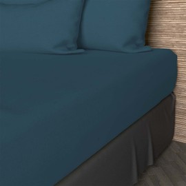 Soleil d'ocre, Fitted Sheet, Cotton 57 Threads, Duck Egg Blue, 140 x 190 cm