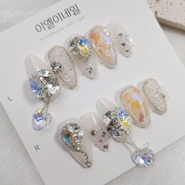 [Premium Nail] Heart Handmade Dangle Stone Handmade Nail Tip - Skeletor / [프리미엄네일] 하트수제댕글 스톤 수제네일팁 - 스켈레토