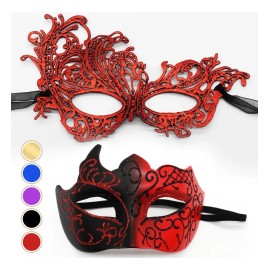 JOREILD 2pzs Antifaz Fiesta Mascaras Halloween Pareja Carnaval Cosplay Rojo.antifaz Halloween Para Adulto,niño,pareja.accesorios De Halloween Cosplay 