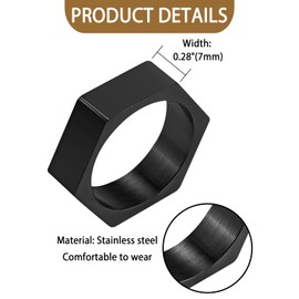 Flongo Viking Runes Square Ring: Geometric Gold Silver Black Hexagonal Stainless Steel Ring Norwegian Amulet Lucky Charm Anxiety Relief Biker Ring with Viking Runes Engraving Unisex Women Men