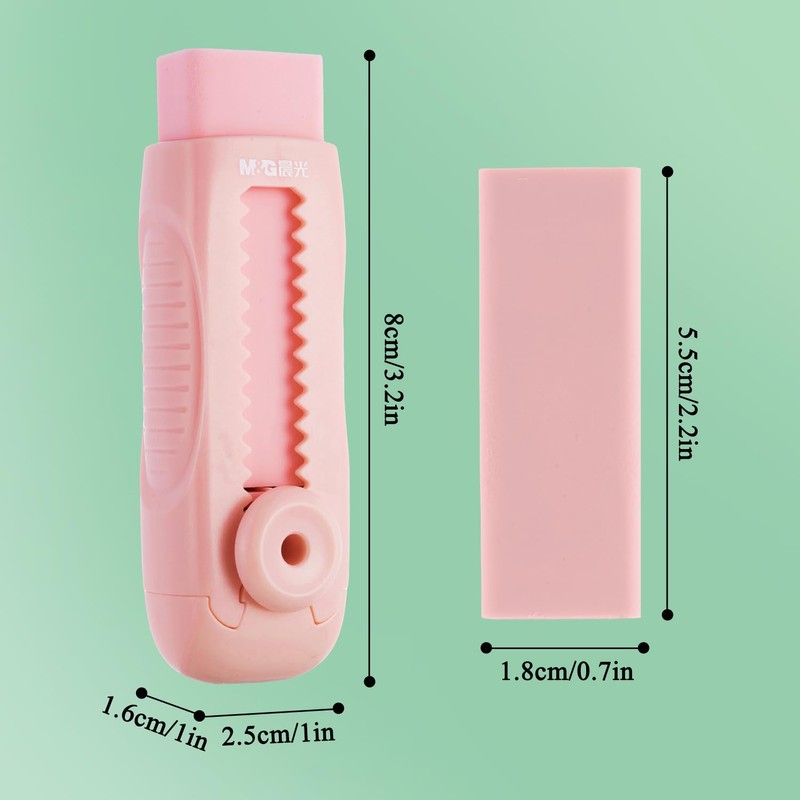 M&G 4+1 Pack Rubber Pink Erasers Sliding Retractable Eraser, Soft
