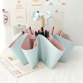 Folding Sun Umbrella UV Blocking Pure Color Black Rubber Sunscreen Umbrella for Rain Or Shine Blue and Pink