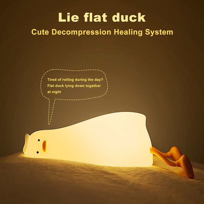 Lying Flat Duck Night Light Cute LED Duck Lamp Silicone