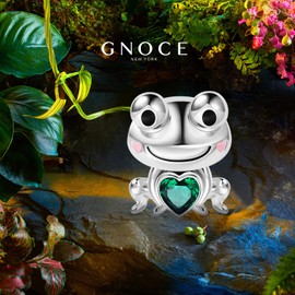 GNOCE Embraces Heart Gemstone Charm Bead Sterling Silver Animal Charm Fit Bracelet/Necklace for Women Girls Wife Daughter (Frog)